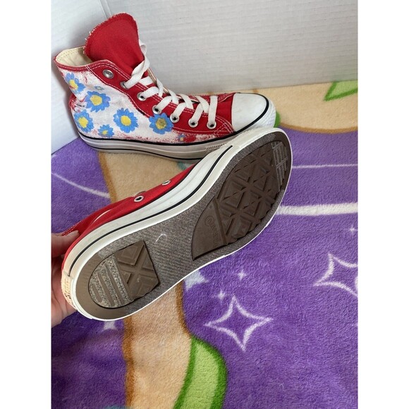 Floral Aquatic Converse Red Sneakers Unisex Mens 5 Womens 7 Hand Painted - Picture 9 of 9